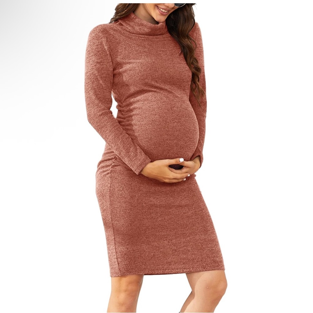 Parnixs Rust Maternity Long Sleeve Dress Size M